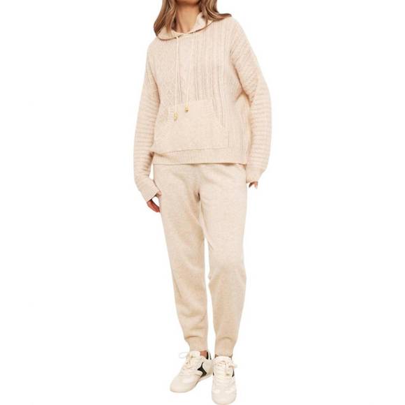 NEW BRODIE CASHMERE luxe cable hoodie in cygnet